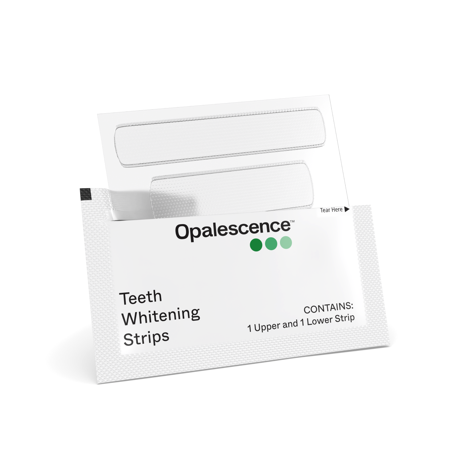 Opalescence teeth whitening strips packaging showing strips pulled out from the pack
