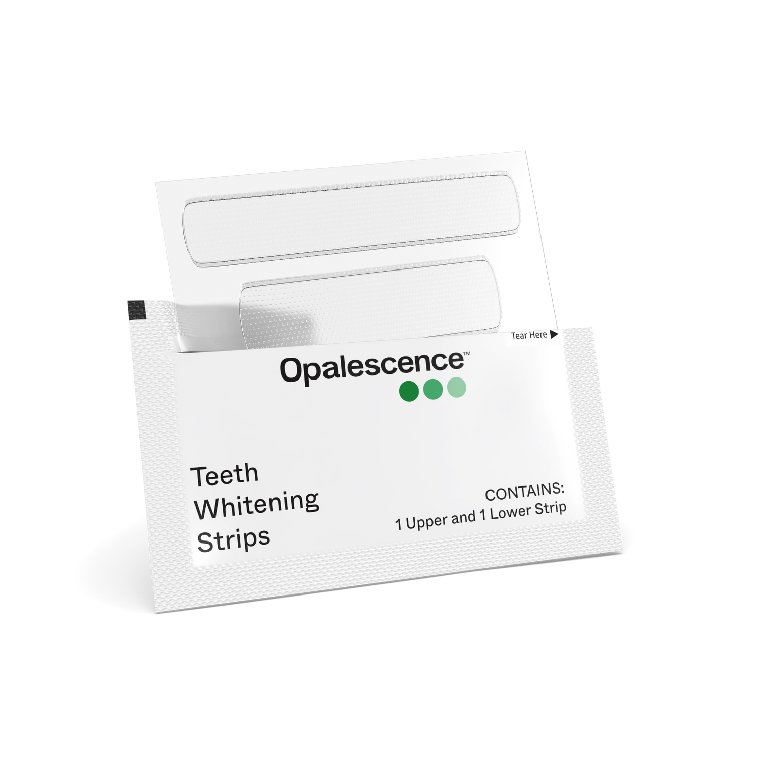 Opalescence teeth whitening strips packaging showing strips pulled out from the pack